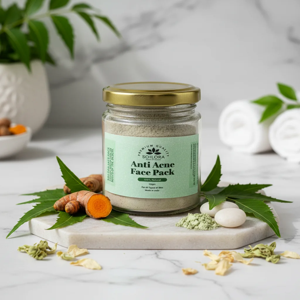 Soilora Neem and Clay Face Pack with botanical details